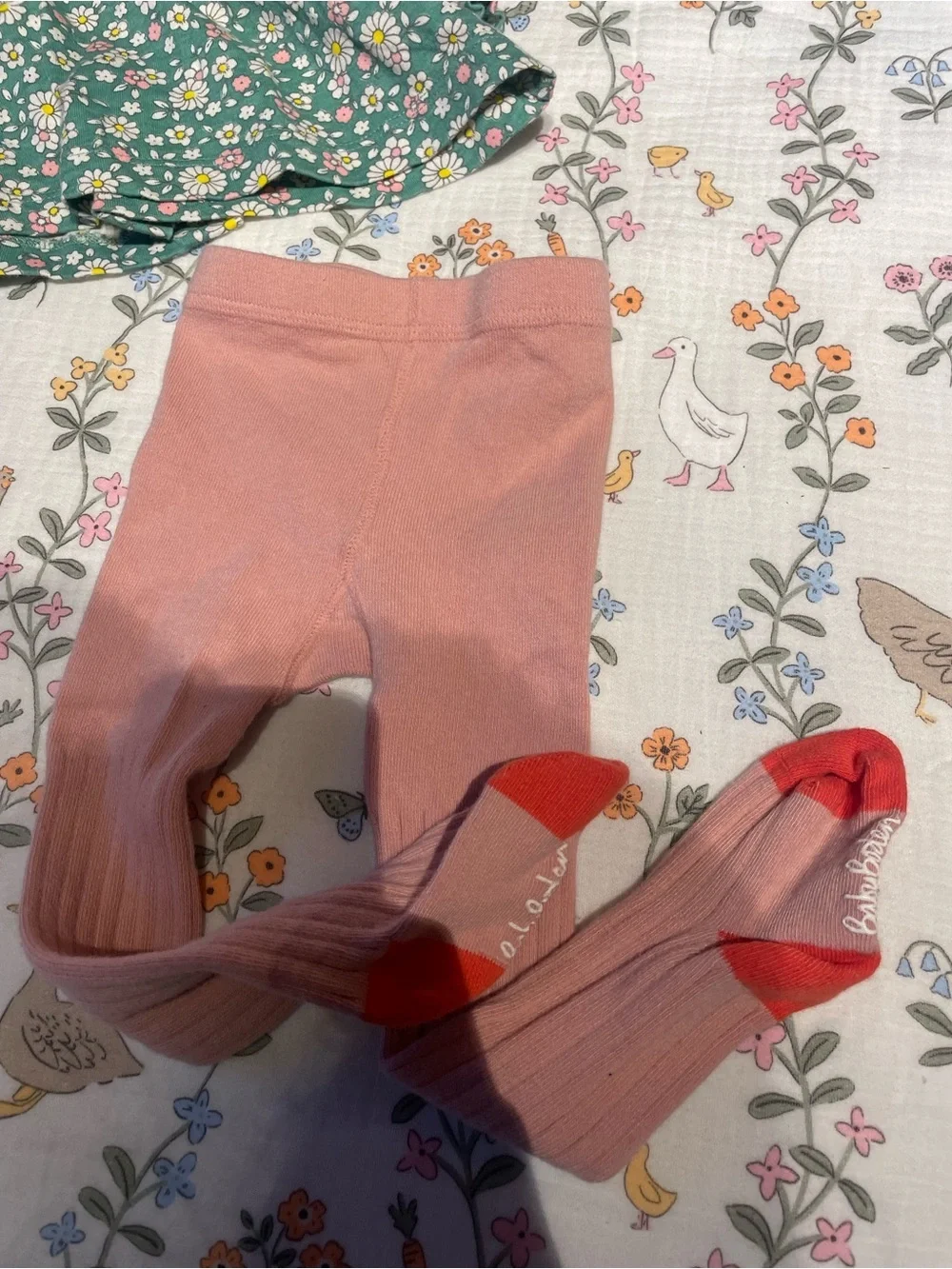 EUC Baby Boden Floral Dress and Tights 3-6 months